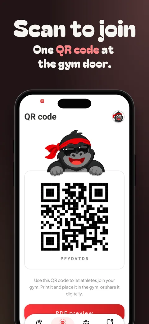 Play template, screen 3: “Scan to join” over a Combatly screen